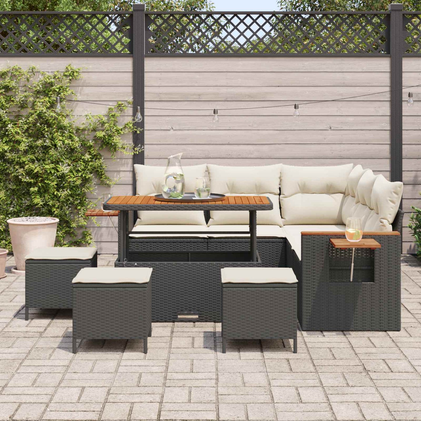 Gartensofa-set 9 stk. Schwarz Poly-Rattan