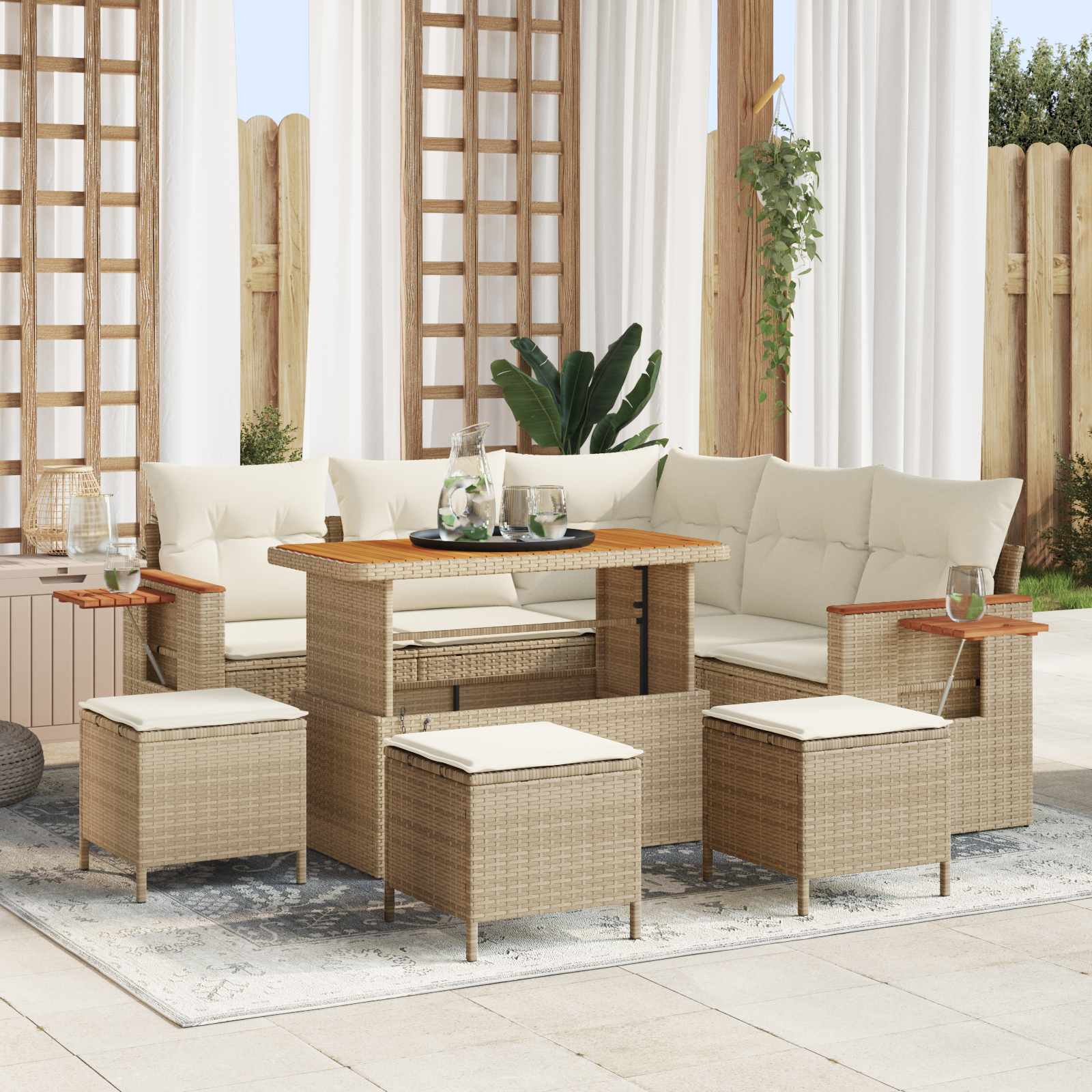 Gartensofa-set 9 stk. Beige Poly-Rattan