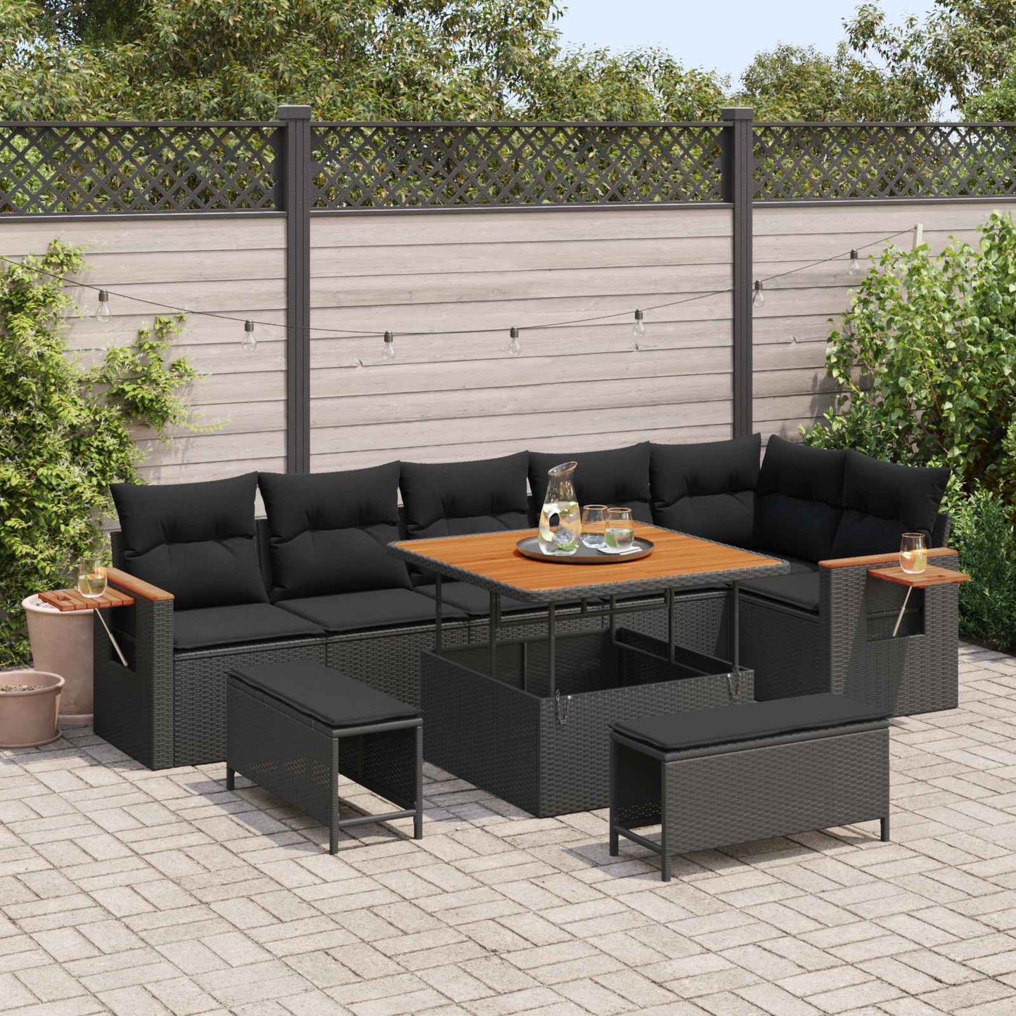 Gartensofa-set 9 stk. Schwarz Poly-Rattan