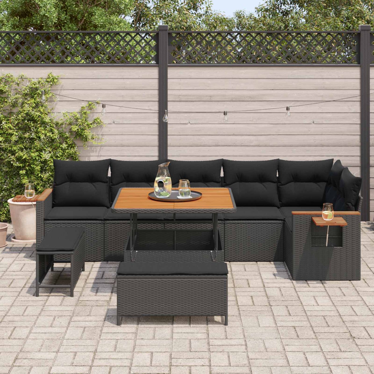 Gartensofa-set 9 stk. Schwarz Poly-Rattan