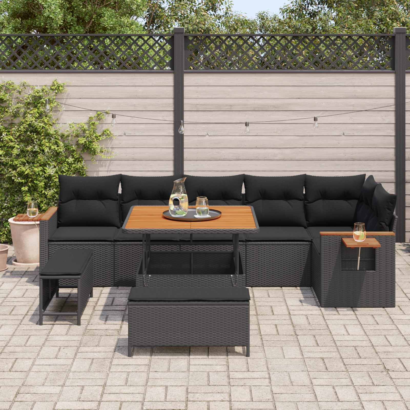 Gartensofa-set 9 stk. Schwarz Poly-Rattan