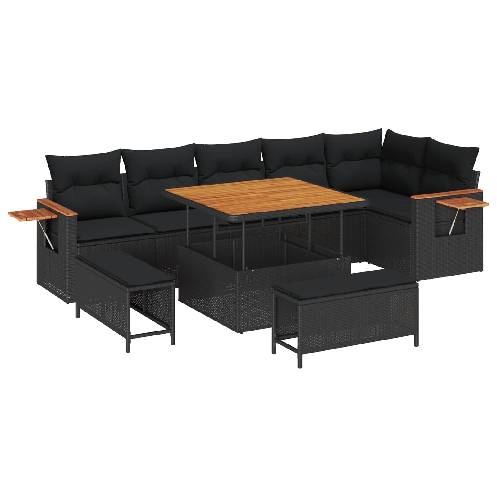 Gartensofa-set 9 stk. Schwarz Poly-Rattan