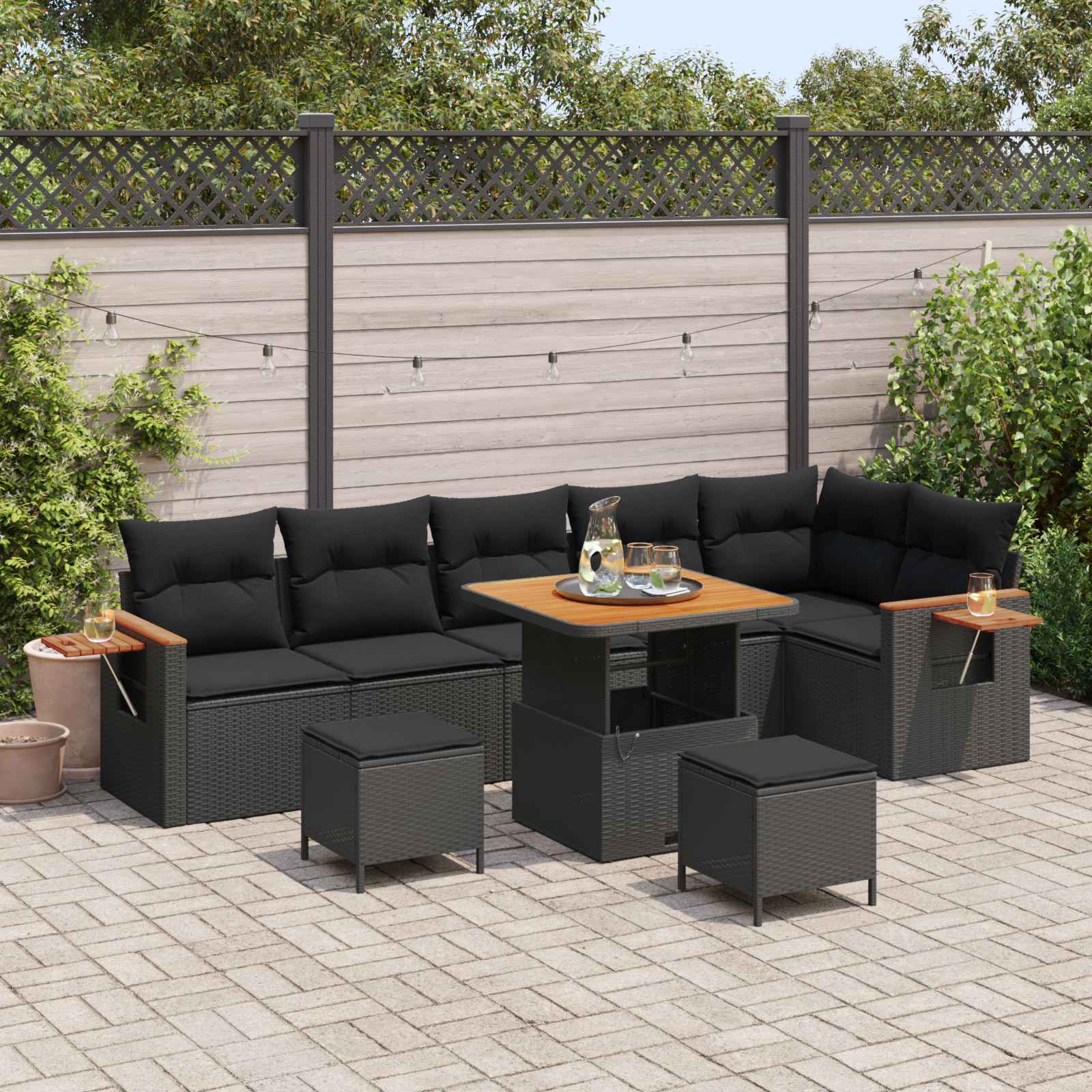 Gartensofa-set 9 Stk. Schwarz Poly-Rattan