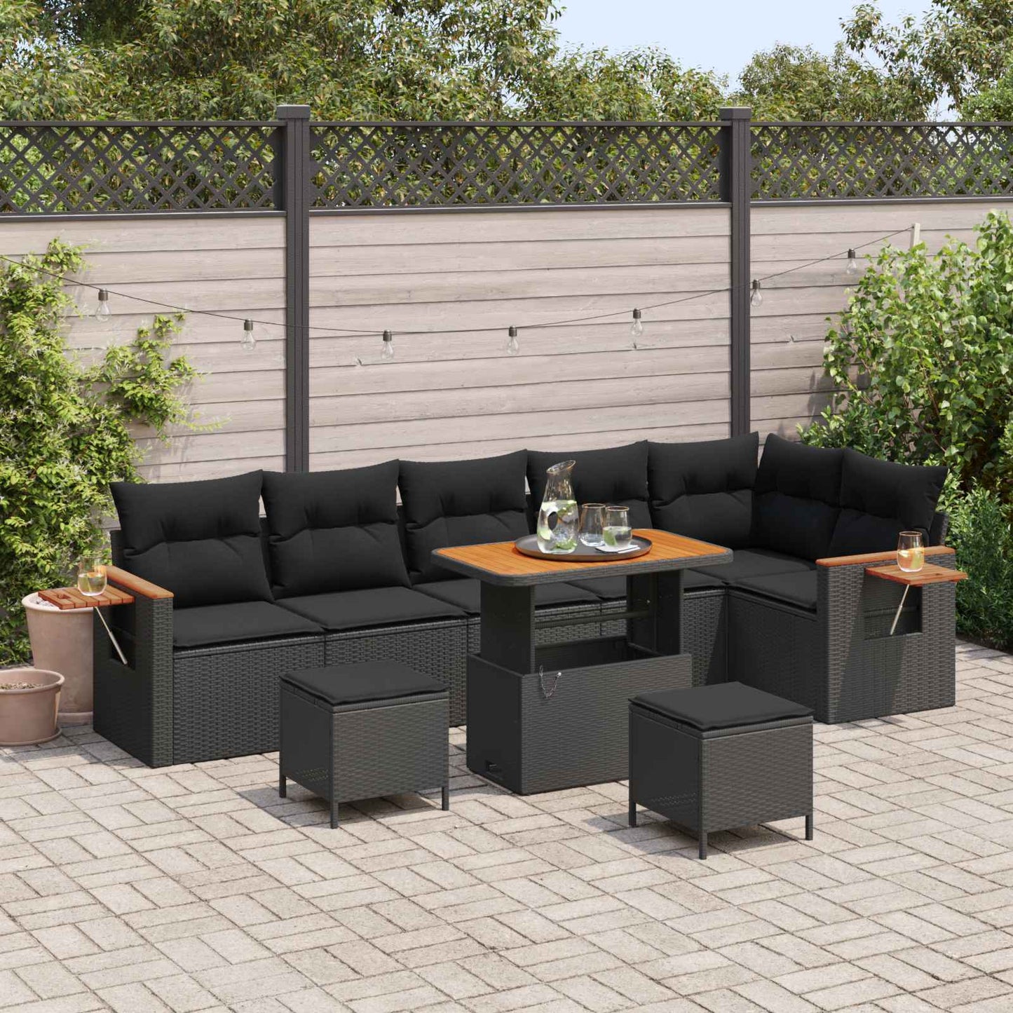 Gartensofa-set 9 stk. Schwarz Poly-Rattan