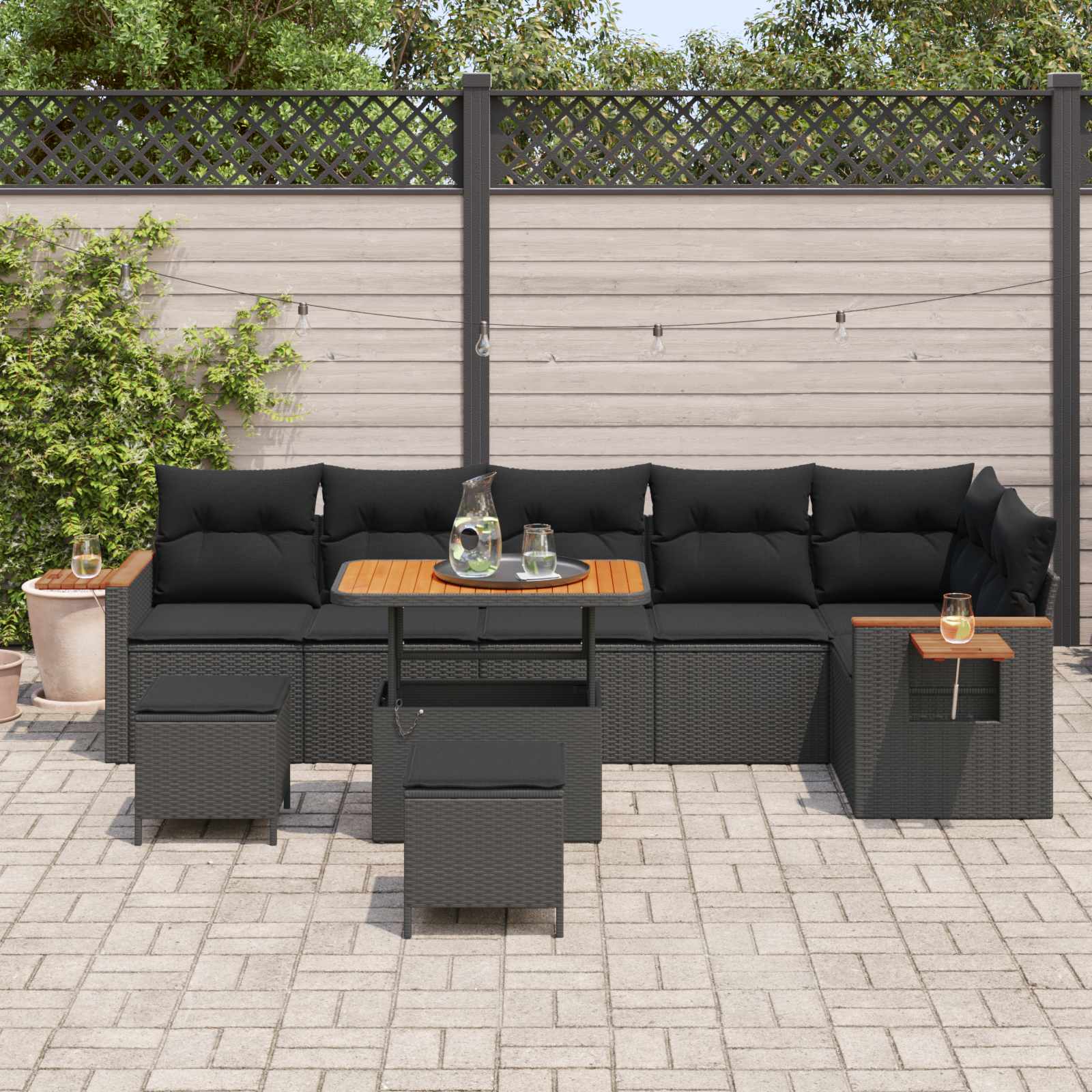 Gartensofa-set 9 stk. Schwarz Poly-Rattan