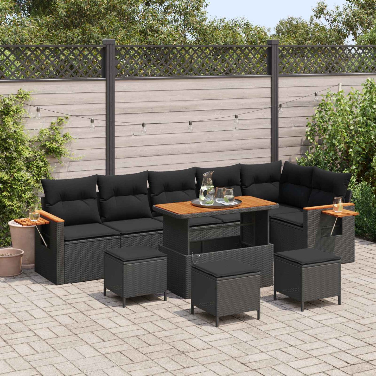 Gartensofa-set 10 stk. Schwarz Poly-Rattan
