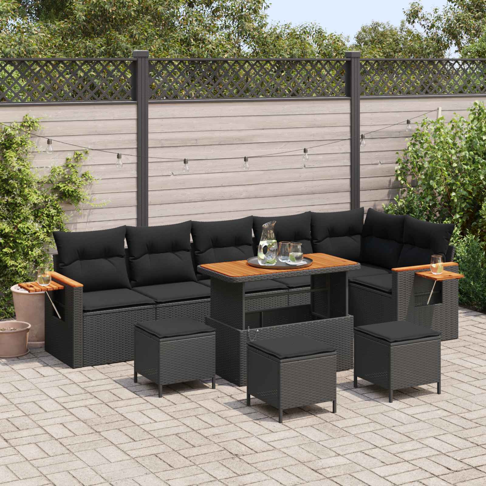 Gartensofa-set 10 stk. Schwarz Poly-Rattan