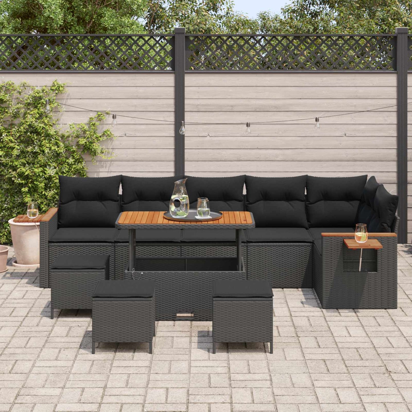 Gartensofa-set 10 stk. Schwarz Poly-Rattan