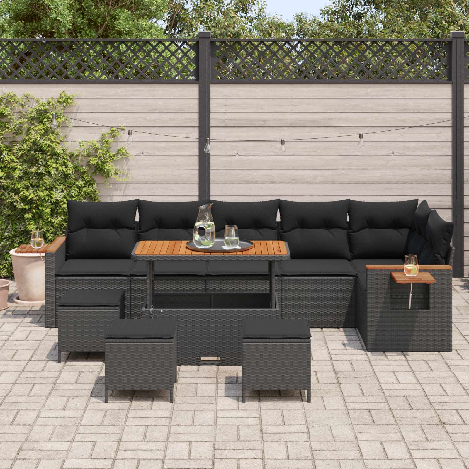 Gartensofa-set 10 stk. Schwarz Poly-Rattan