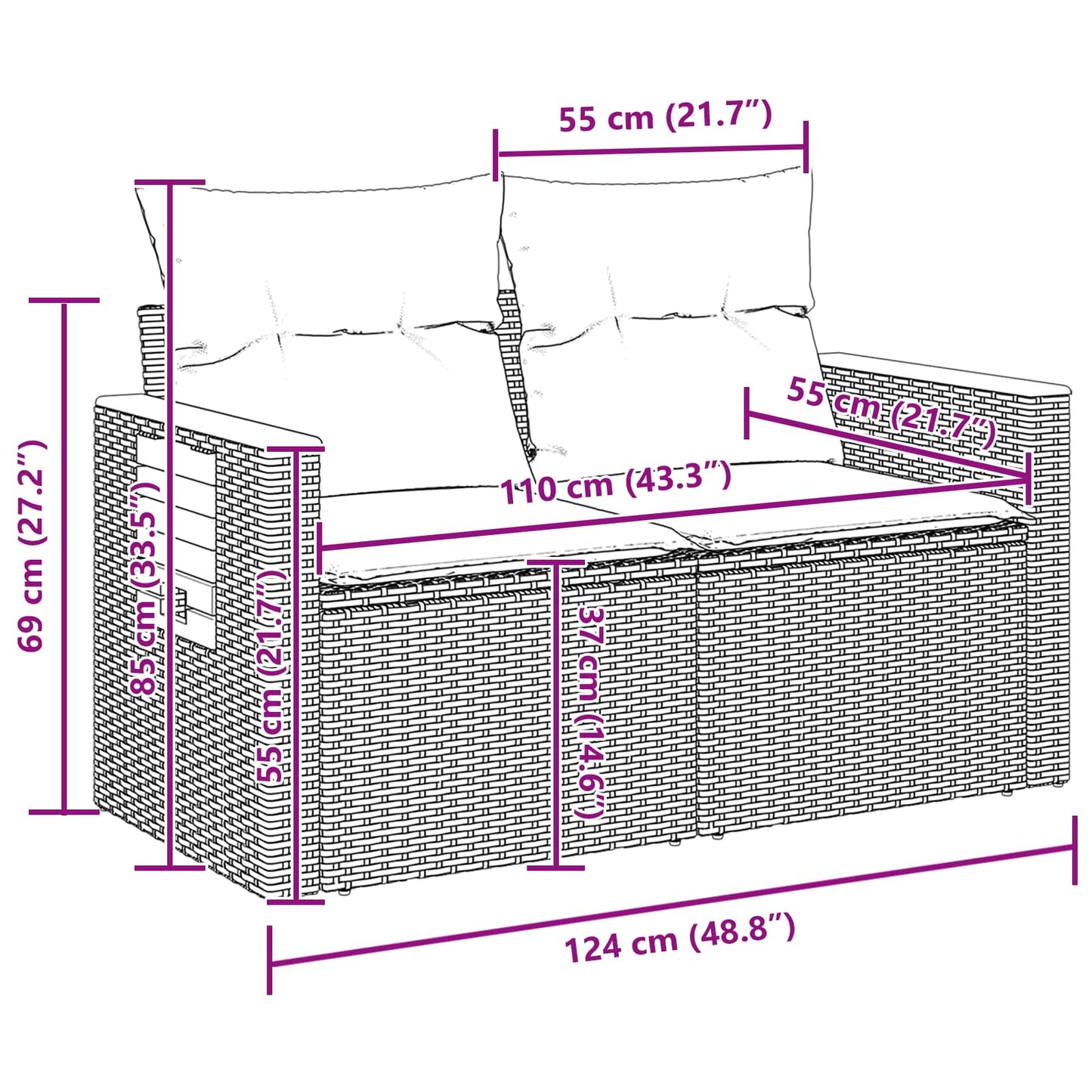 Gartensofa-set 10 stk. Schwarz Poly-Rattan