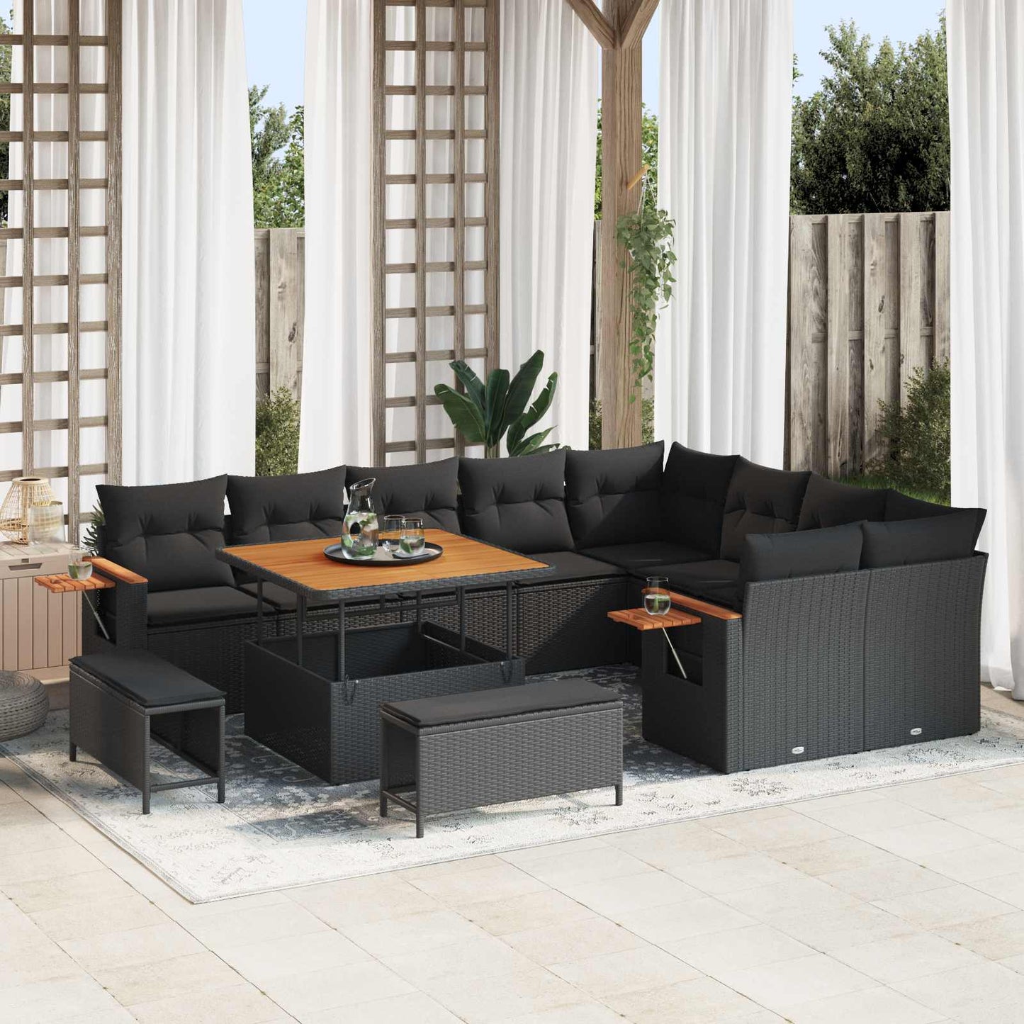 Gartensofa-set 12 stk. Schwarz Poly-Rattan
