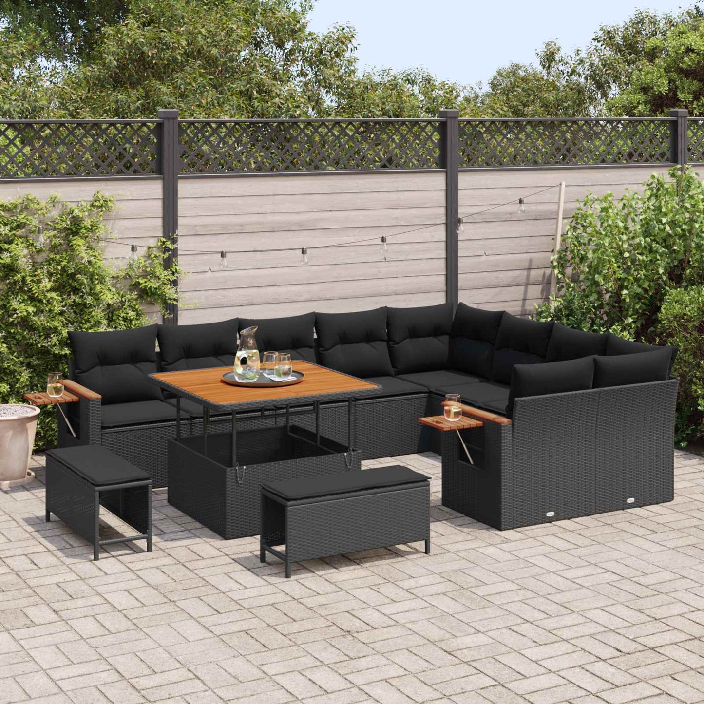Gartensofa-set 12 stk. Schwarz Poly-Rattan