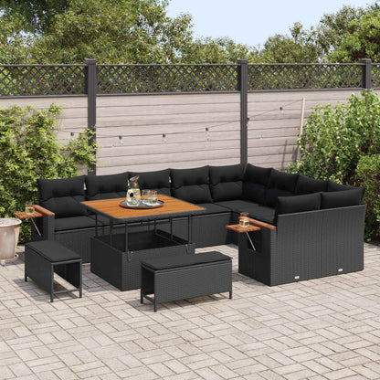 Gartensofa-set 12 stk. Schwarz Poly-Rattan