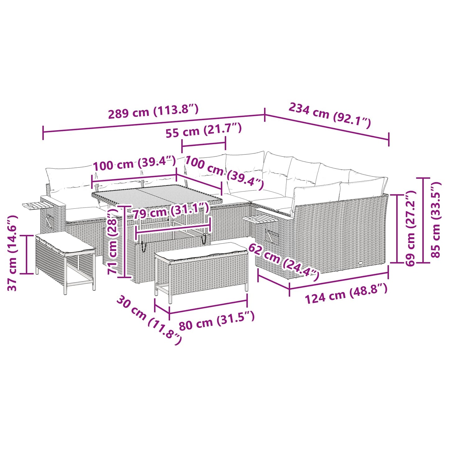 Gartensofa-set 12 stk. Schwarz Poly-Rattan