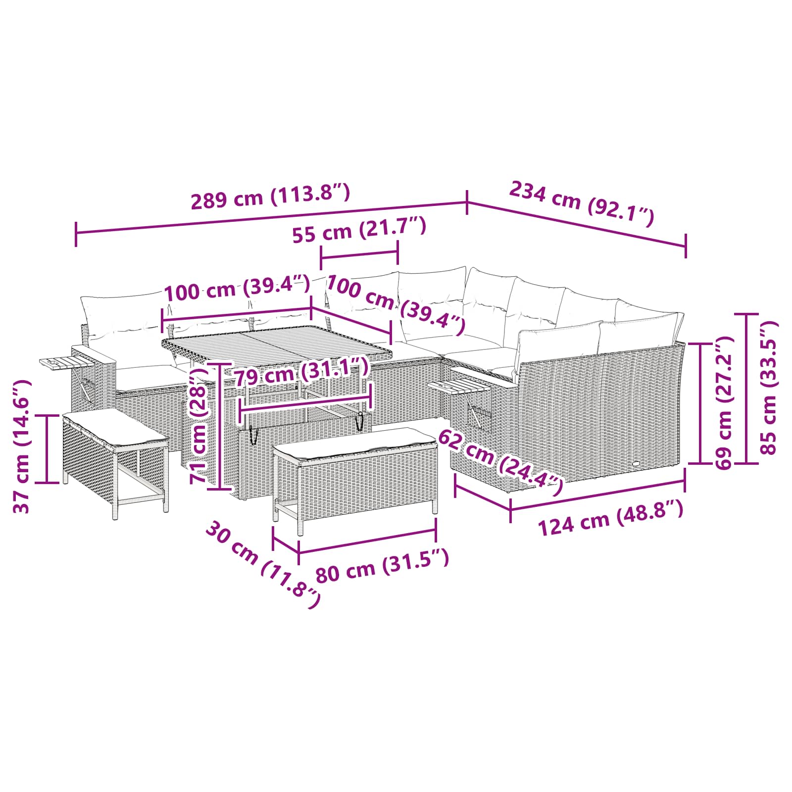Gartensofa-set 12 stk. Schwarz Poly-Rattan