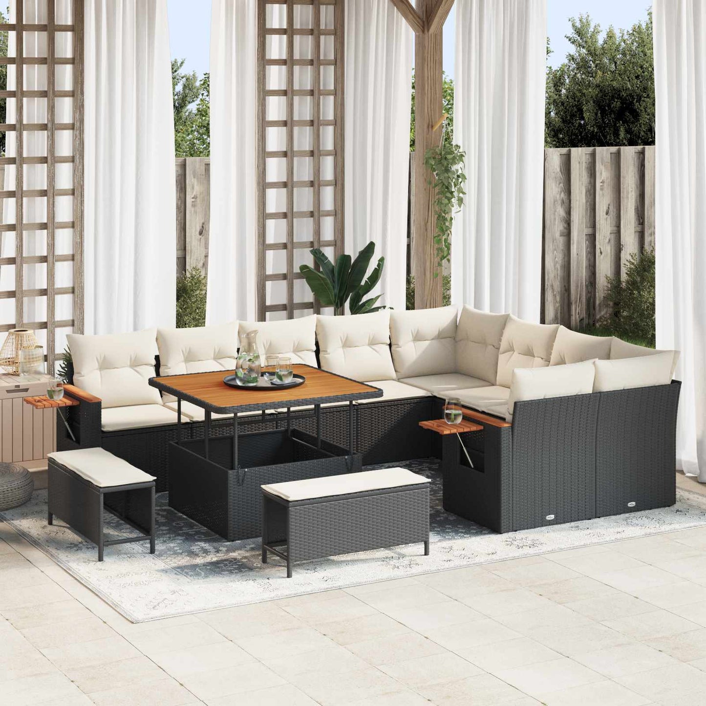 Gartensofa-set 12 Stk. Schwarz Poly-Rattan