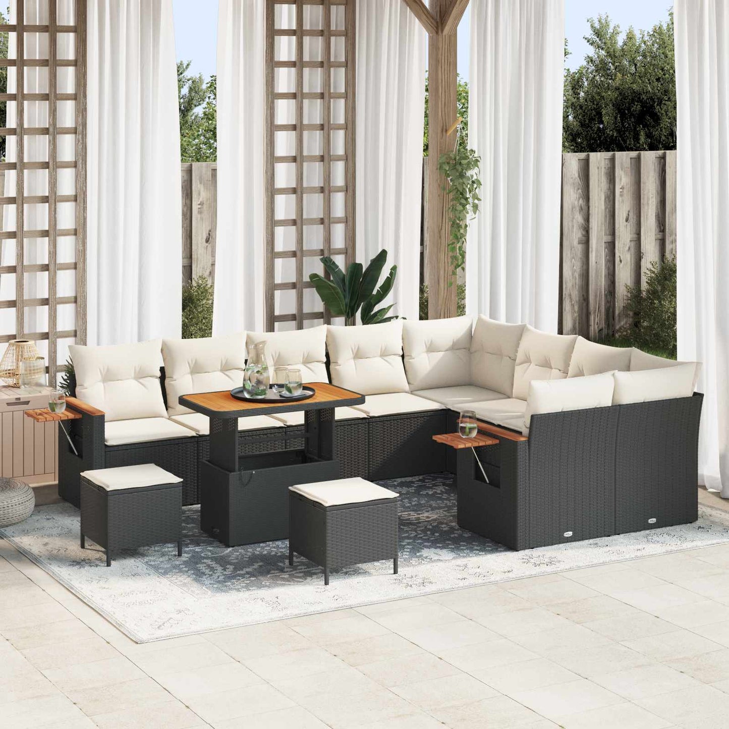 Gartensofa-set 12 pcs Schwarz Poly-Rattan