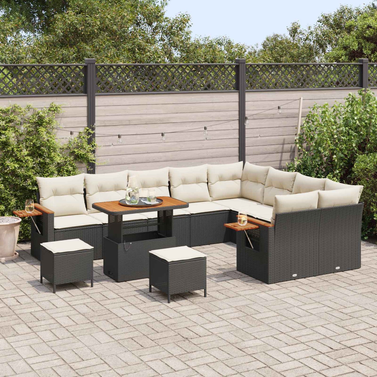 Gartensofa-set 12 Stk. Schwarz Poly-Rattan
