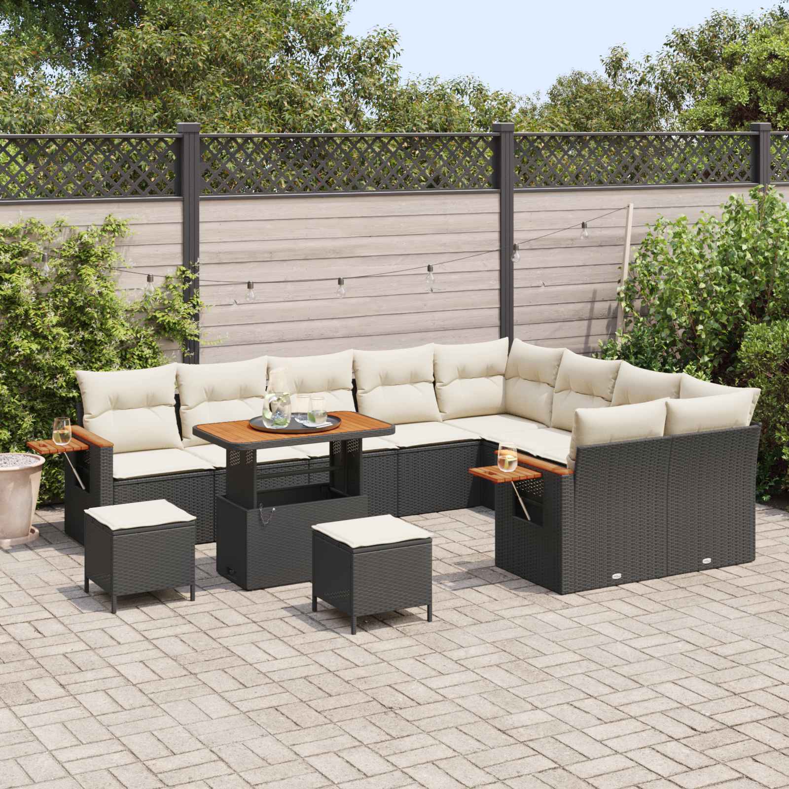 Gartensofa-set 12 Stk. Schwarz Poly-Rattan
