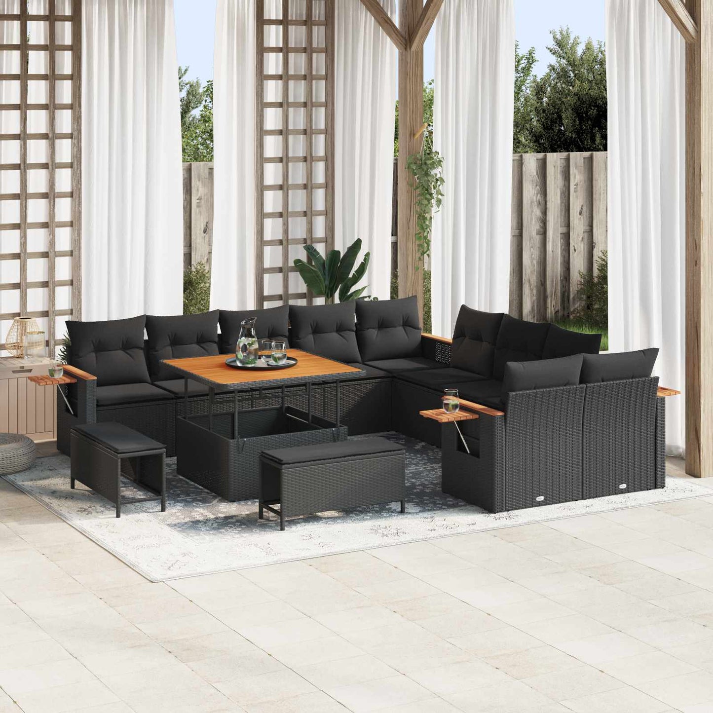 Gartensofa-set 13 stk. Schwarz Poly-Rattan