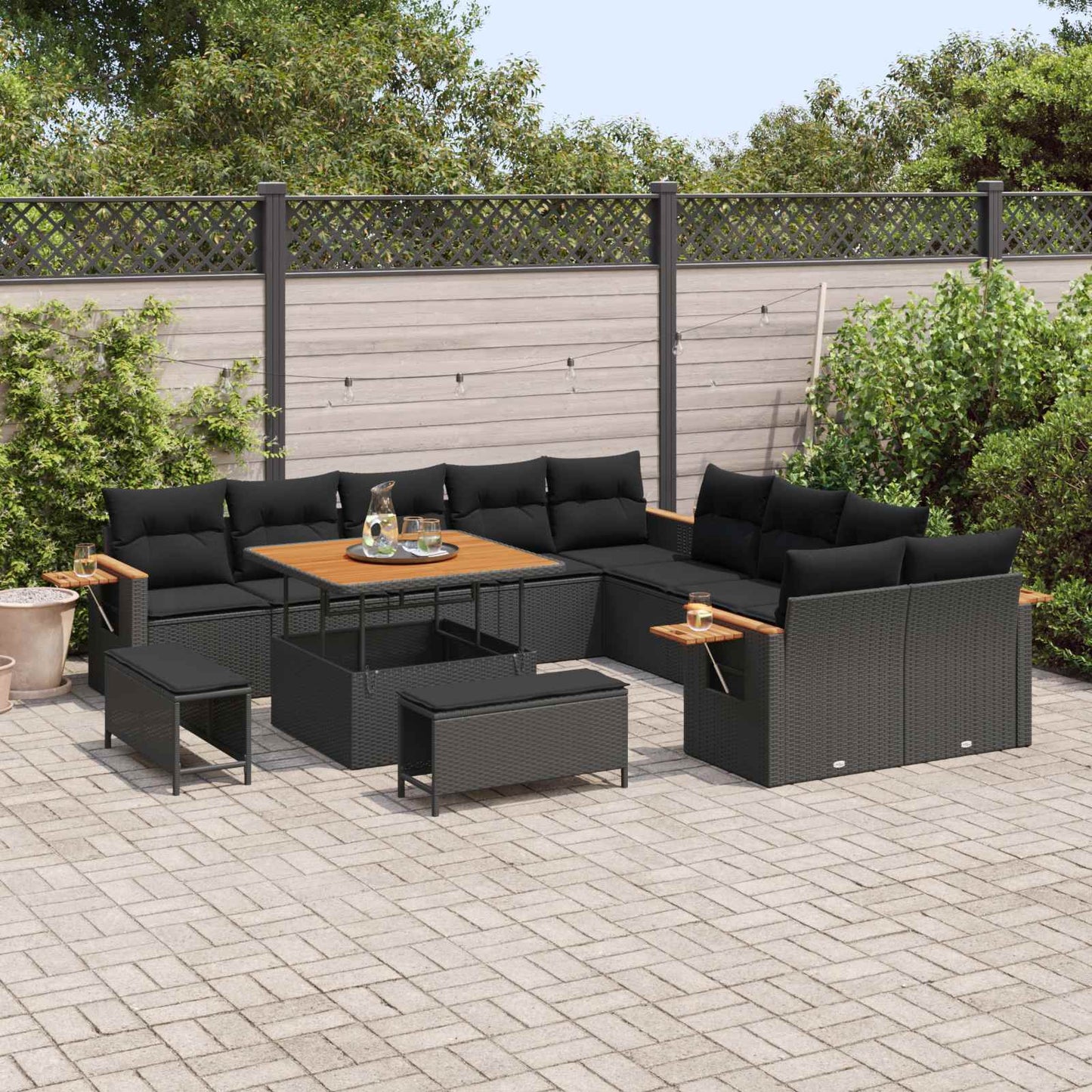 Gartensofa-set 13 stk. Schwarz Poly-Rattan