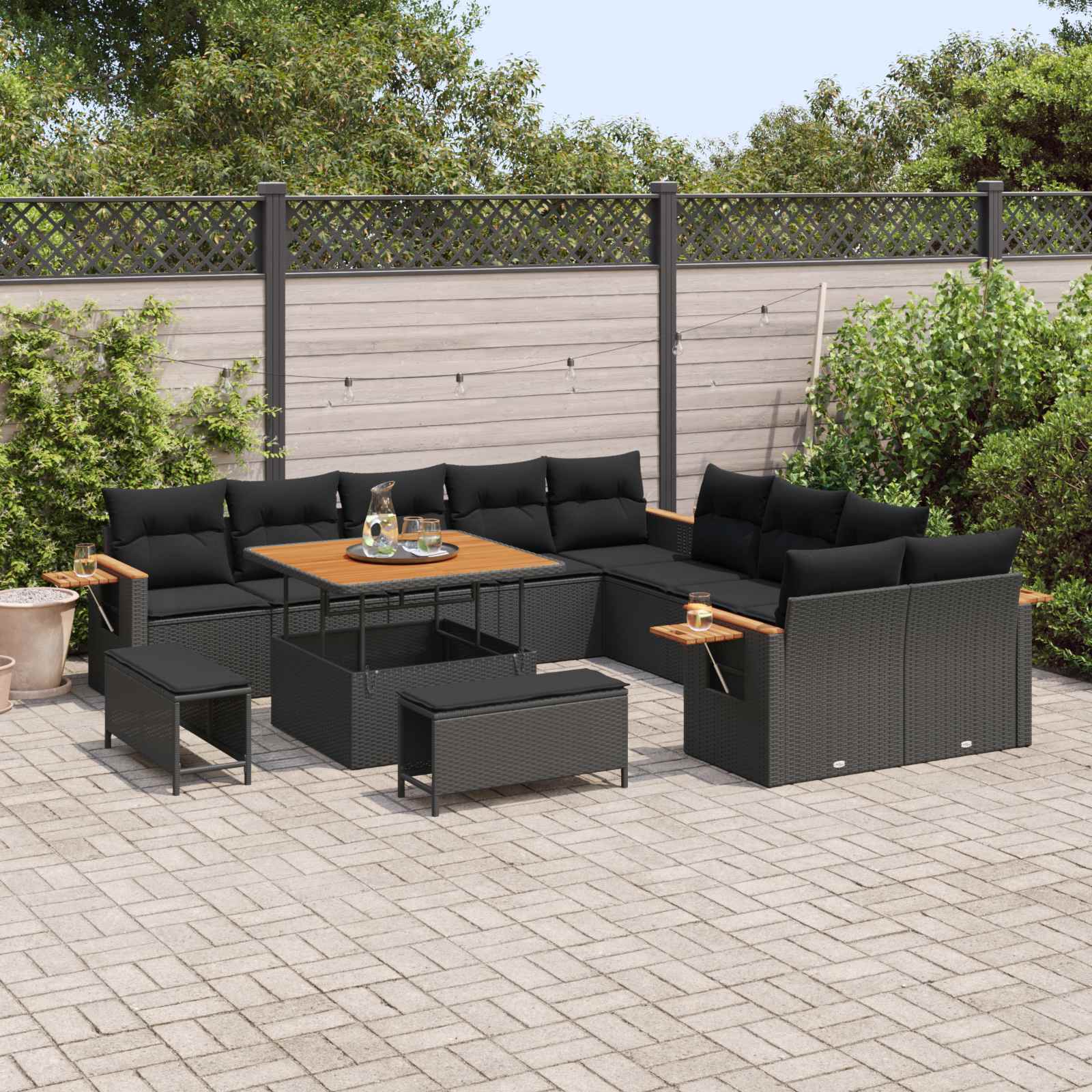 Gartensofa-set 13 stk. Schwarz Poly-Rattan