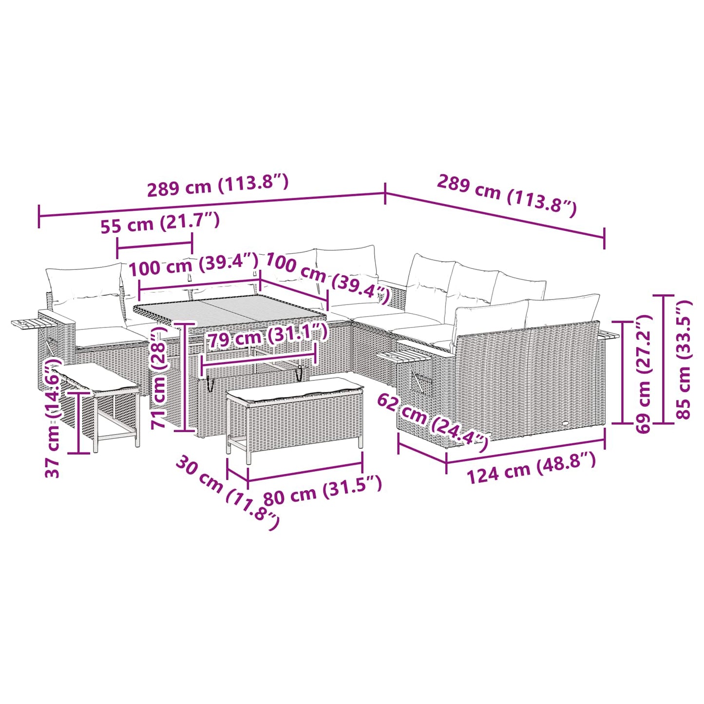 Gartensofa-set 13 stk. Schwarz Poly-Rattan