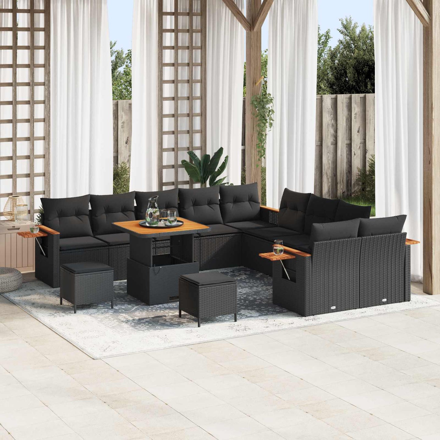 Gartensofa-set 13 stk. Schwarz Poly-Rattan