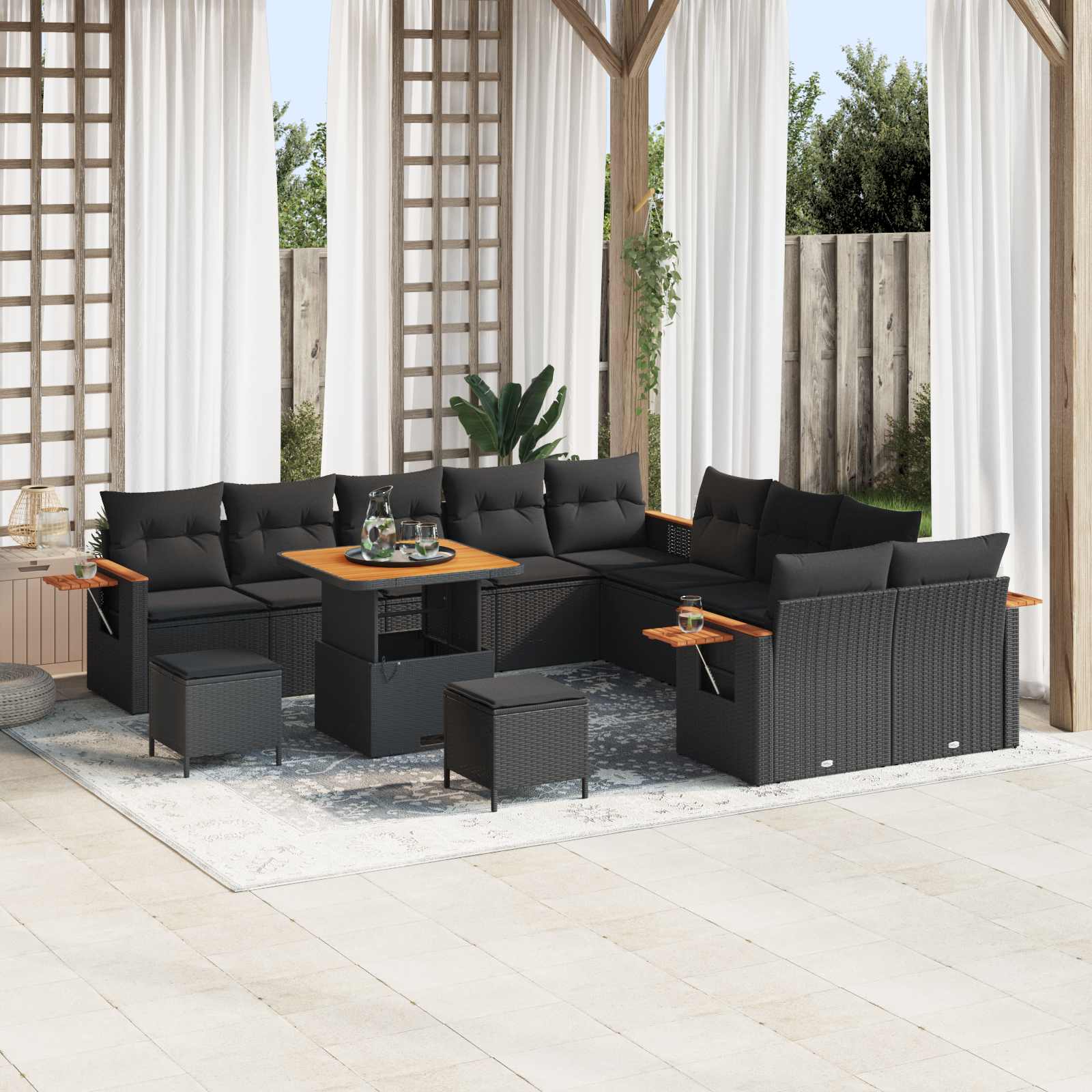 Gartensofa-set 13 stk. Schwarz Poly-Rattan