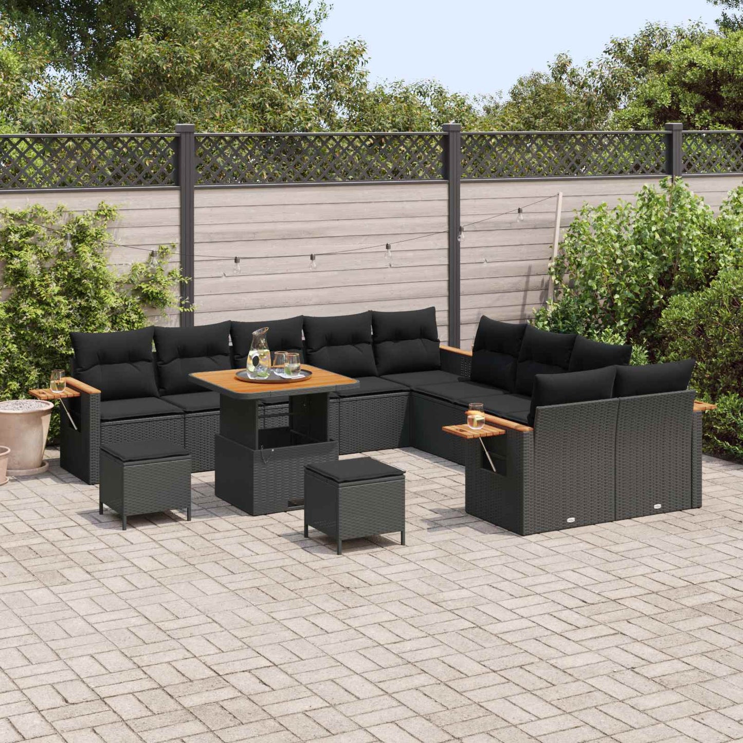 Gartensofa-set 13 stk. Schwarz Poly-Rattan