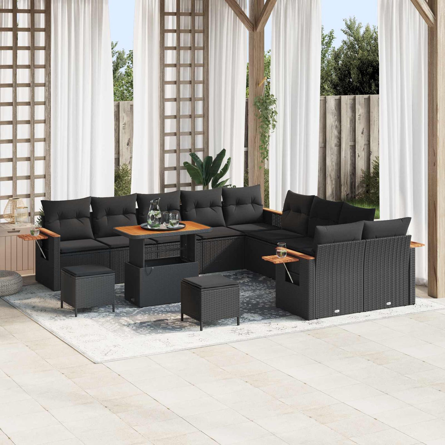 Gartensofa-set 13 pcs Schwarz Poly-Rattan