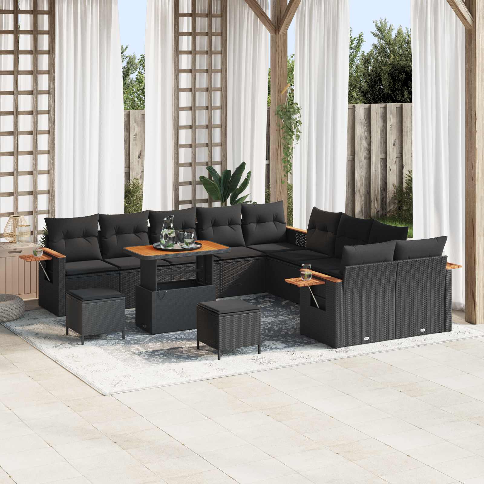 Gartensofa-set 13 pcs Schwarz Poly-Rattan