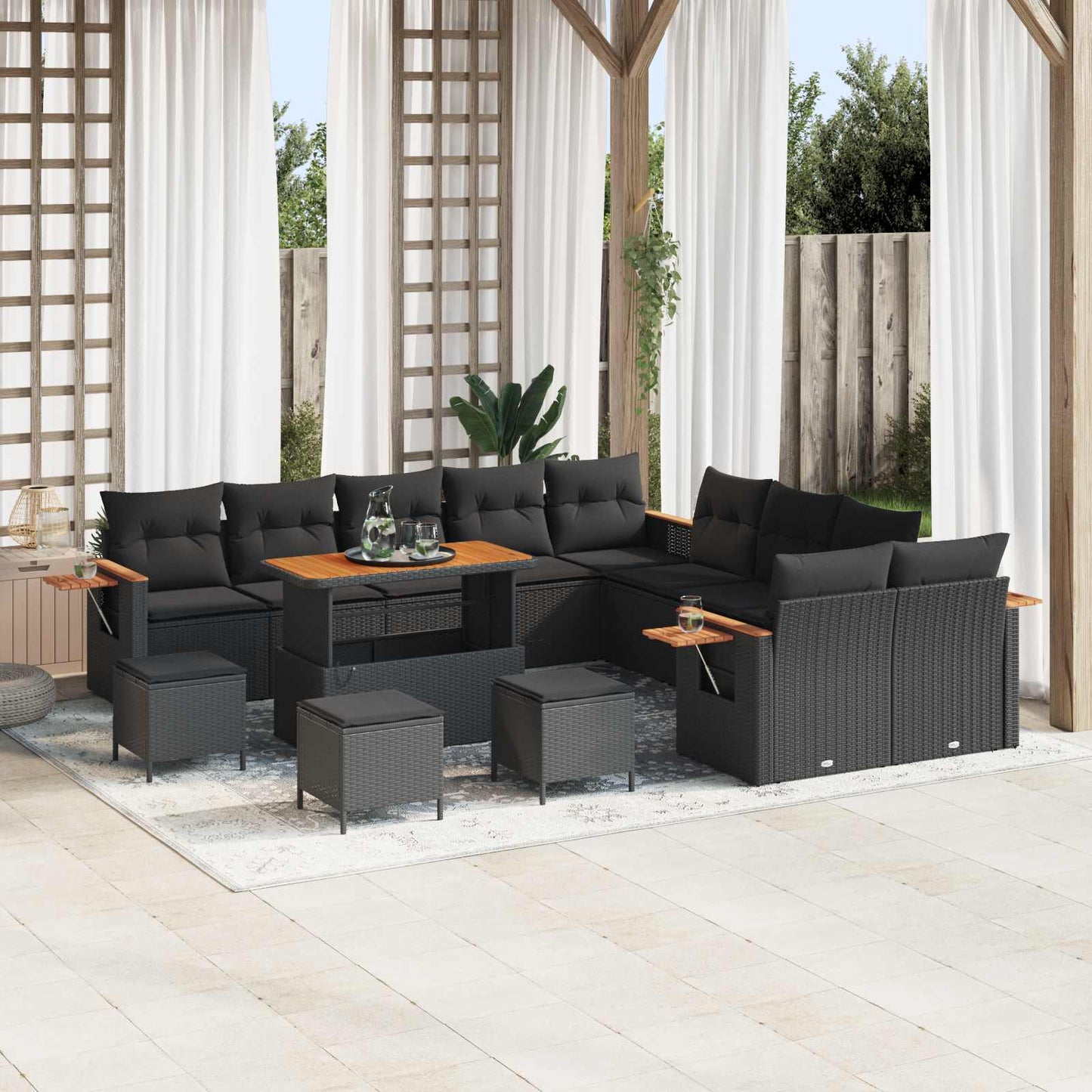 Gartensofa-set 14 stk. Schwarz Poly-Rattan