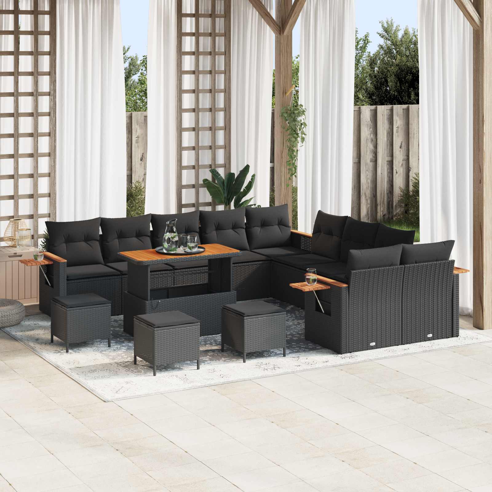 Gartensofa-set 14 stk. Schwarz Poly-Rattan