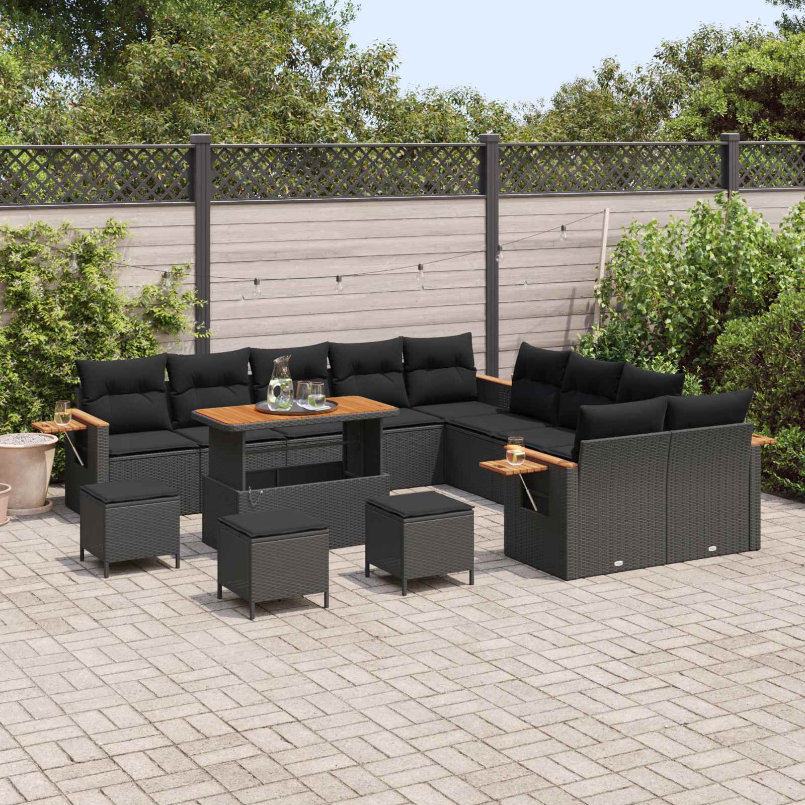 Gartensofa-set 14 stk. Schwarz Poly-Rattan