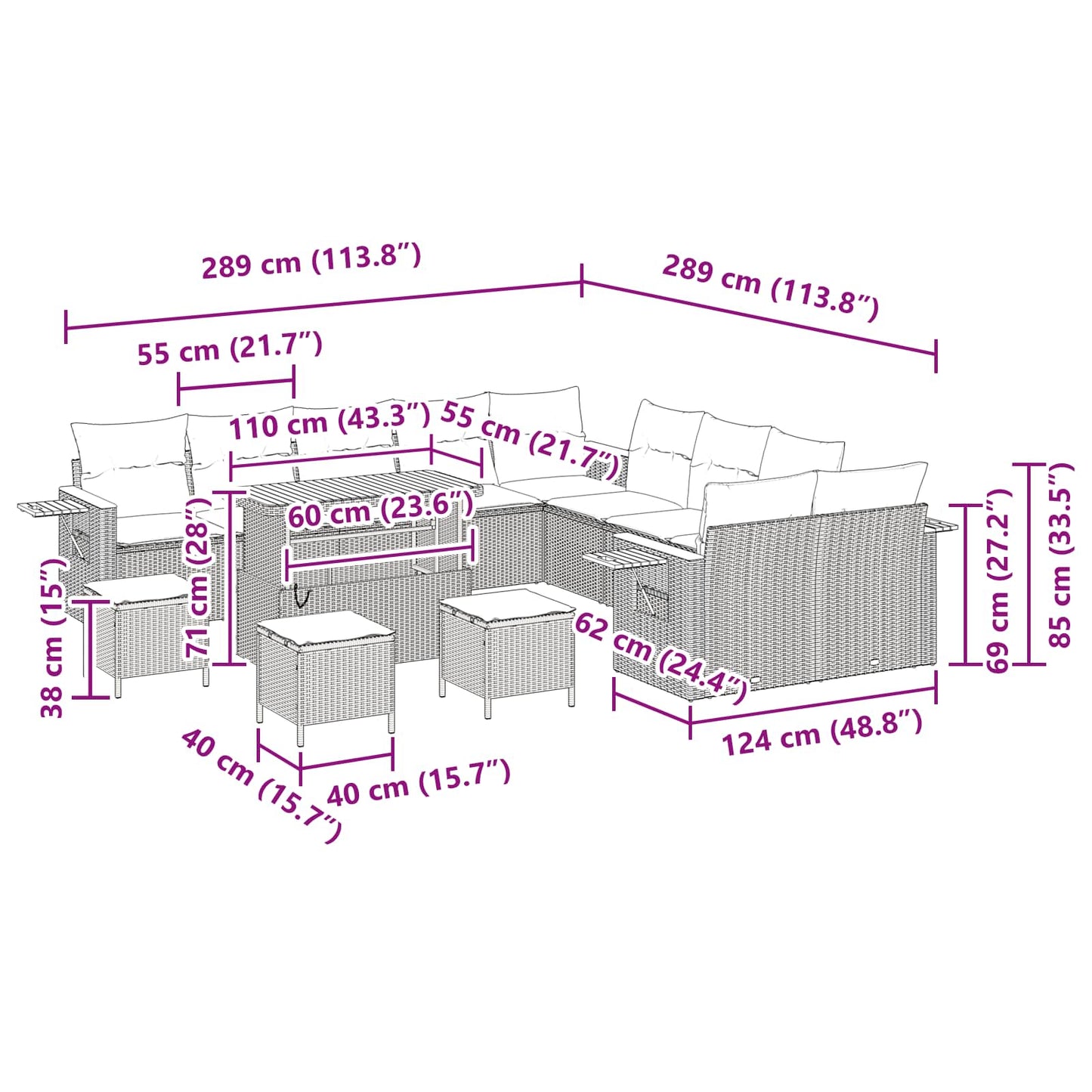 Gartensofa-set 14 stk. Schwarz Poly-Rattan