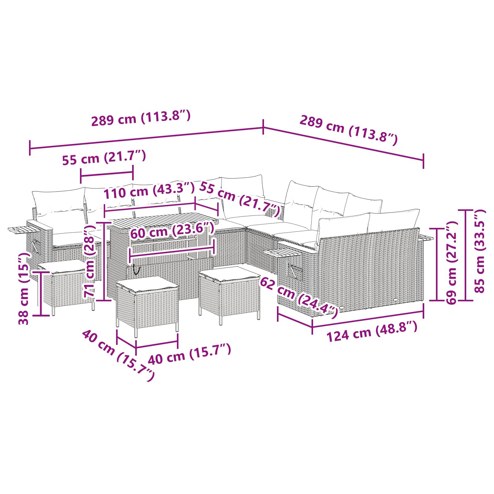 Gartensofa-set 14 stk. Schwarz Poly-Rattan