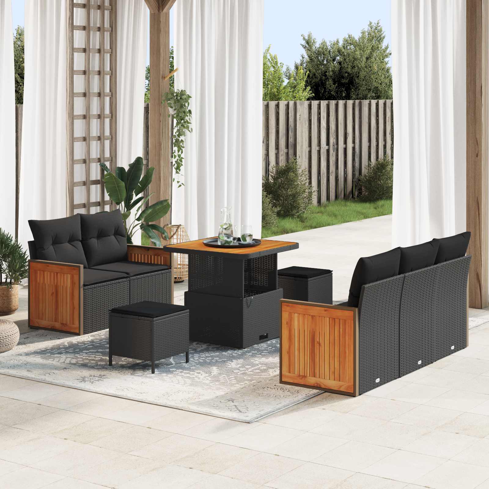 Gartensofa-set 8 stk. 8-Sitzanzahl Schwarz