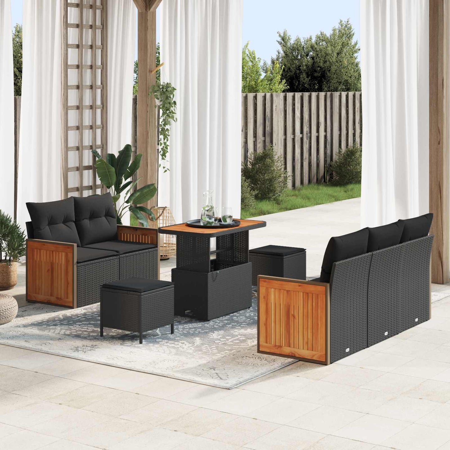 Gartensofa-set 8 stk. 8-Sitzanzahl Schwarz