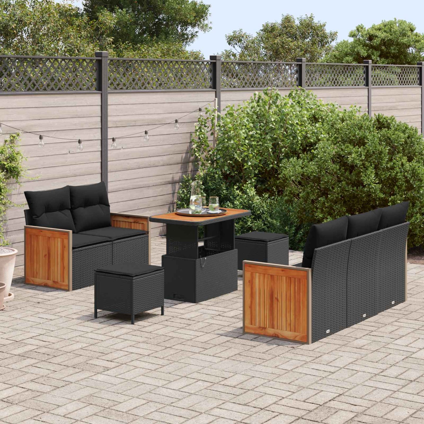 Gartensofa-set 8 stk. 8-Sitzanzahl Schwarz