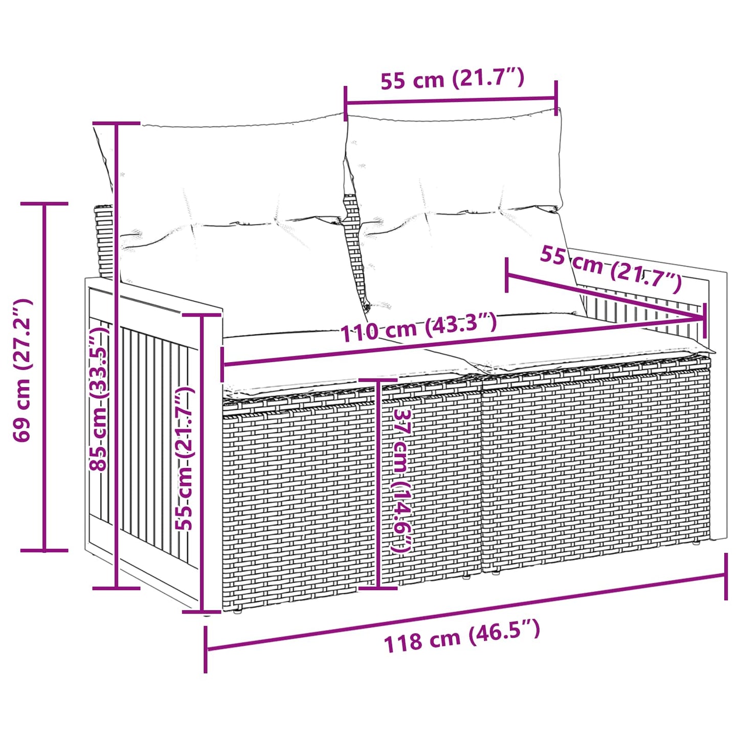 Gartensofa-set 8 stk. 8-Sitzanzahl Schwarz