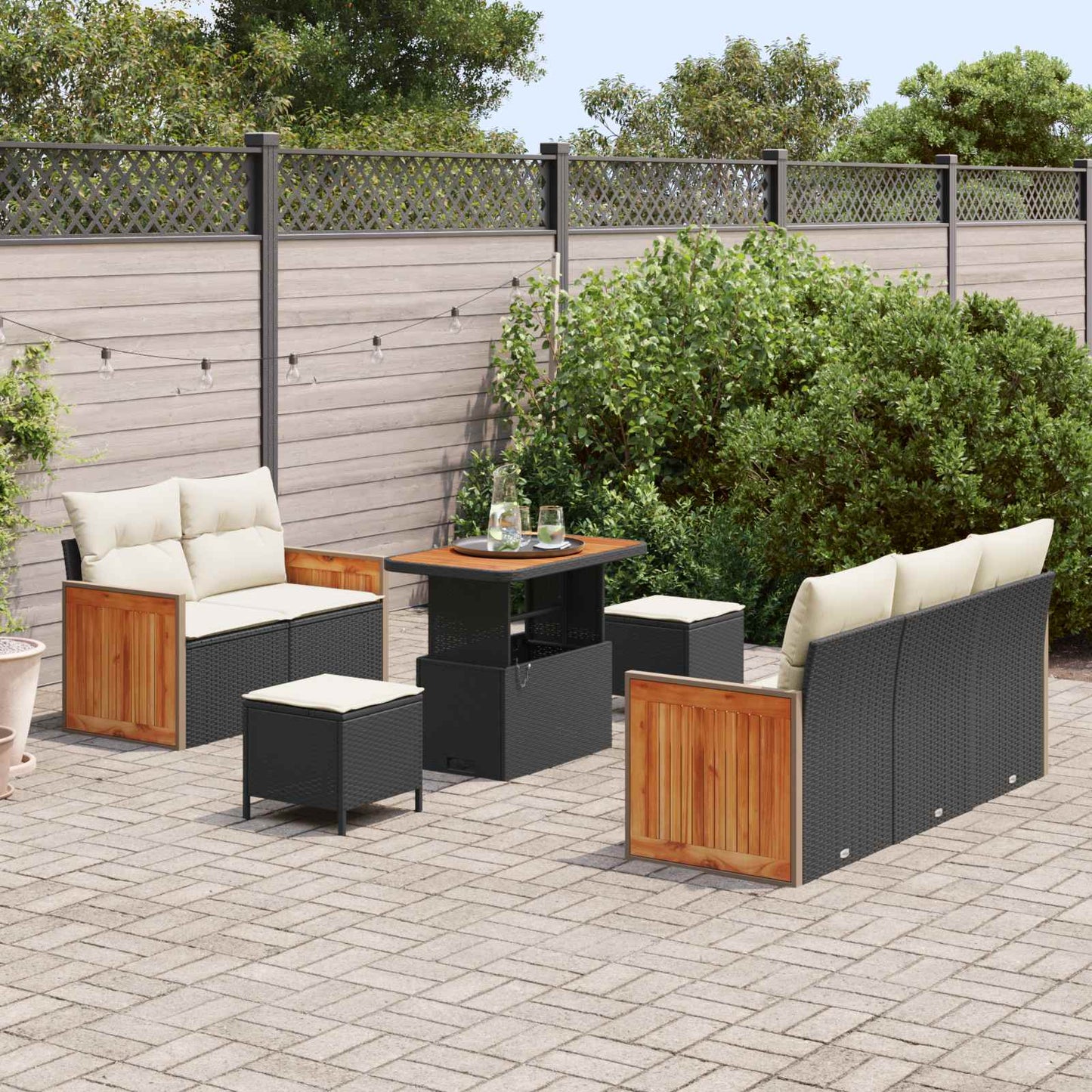 Gartensofa-set mit Kissen 8 pcs Schwarz und Creme