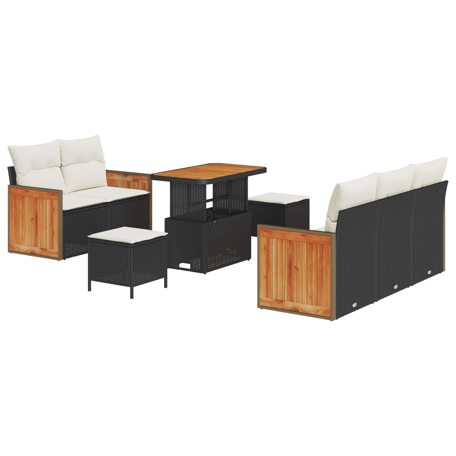 Gartensofa-set mit Kissen 8 pcs Schwarz und Creme