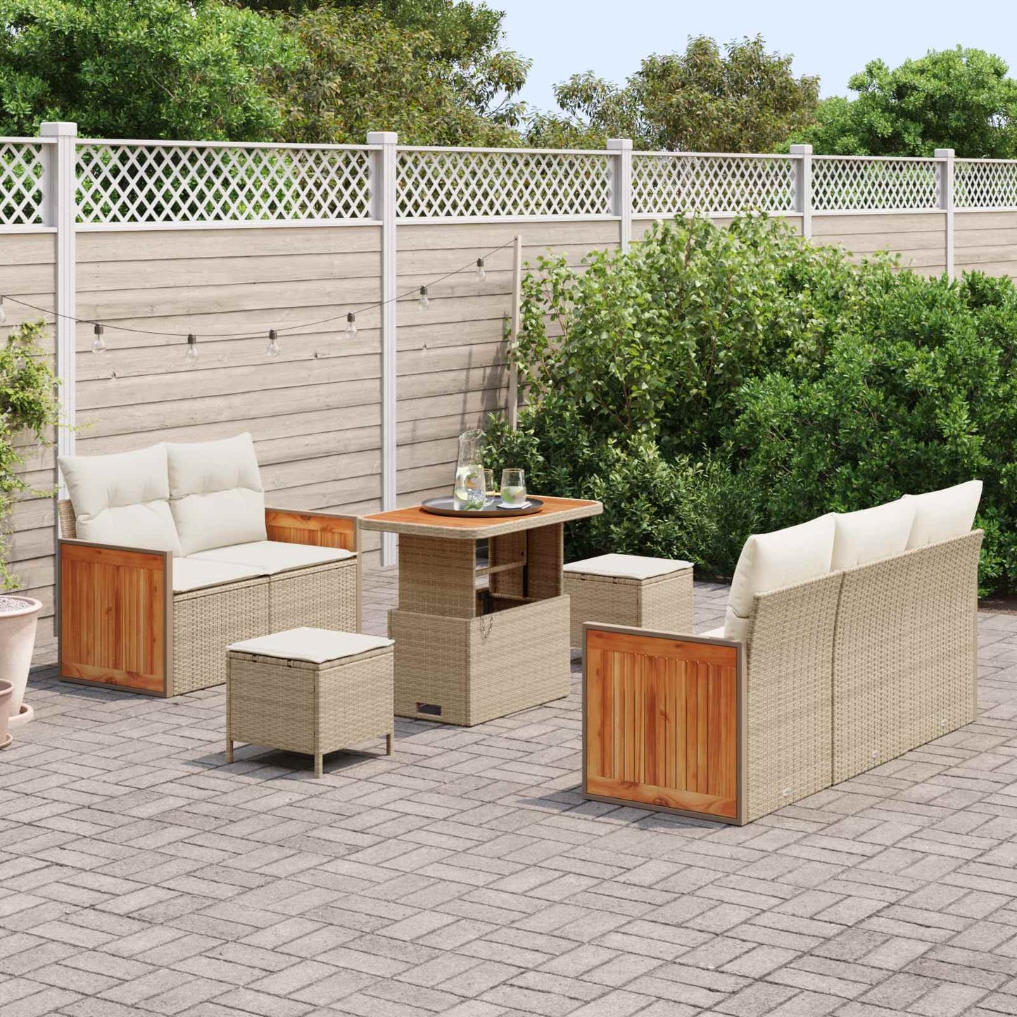 Gartensofa-set 8 stk. 8-Sitzanzahl Beige und Creme