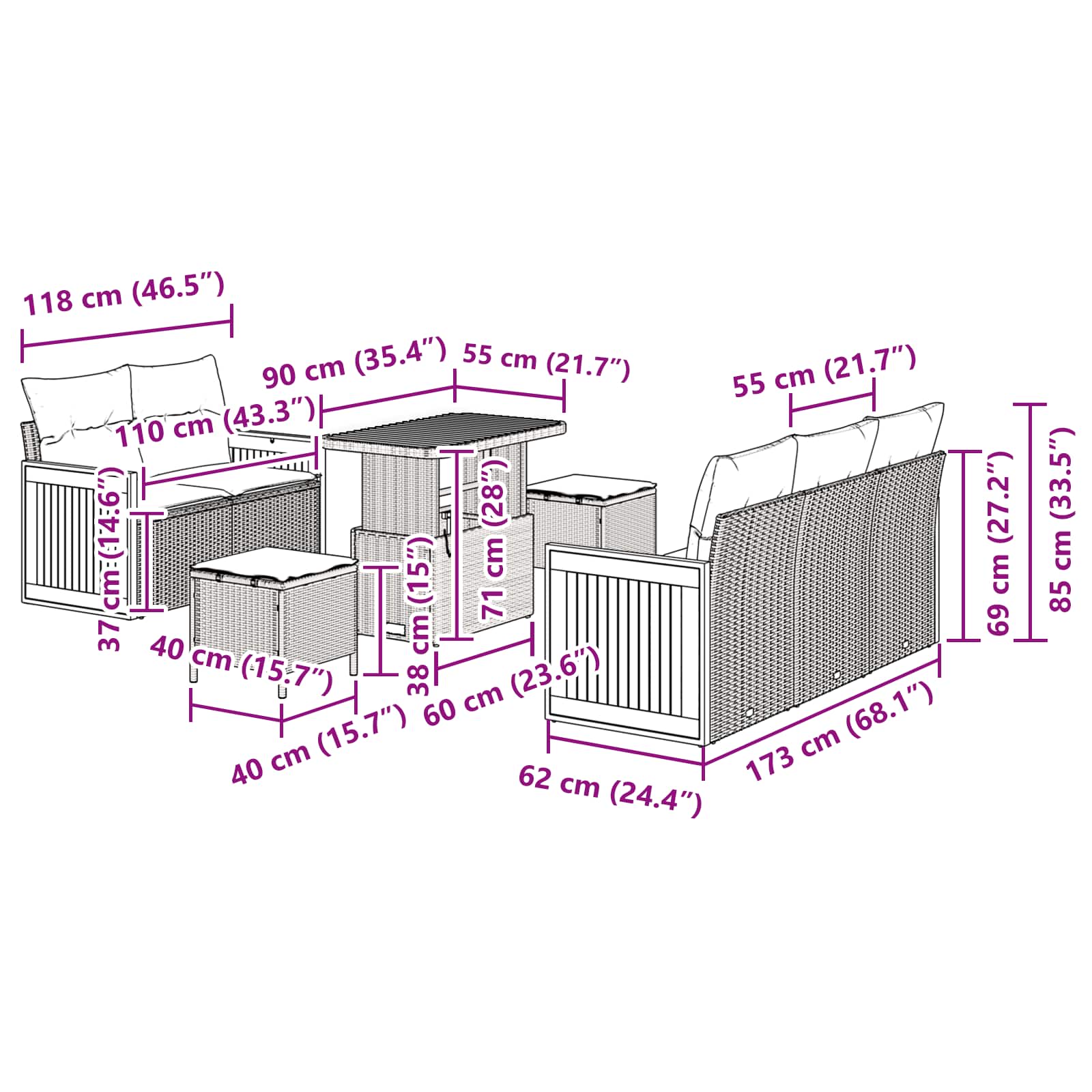Gartensofa-set 8 stk. 8-Sitzanzahl Beige und Creme