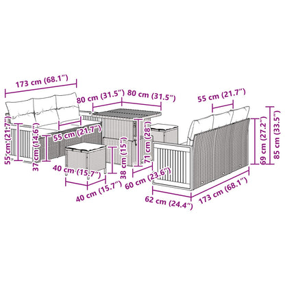 Gartensofa-set 9 stk. 8-Sitzanzahl Schwarz
