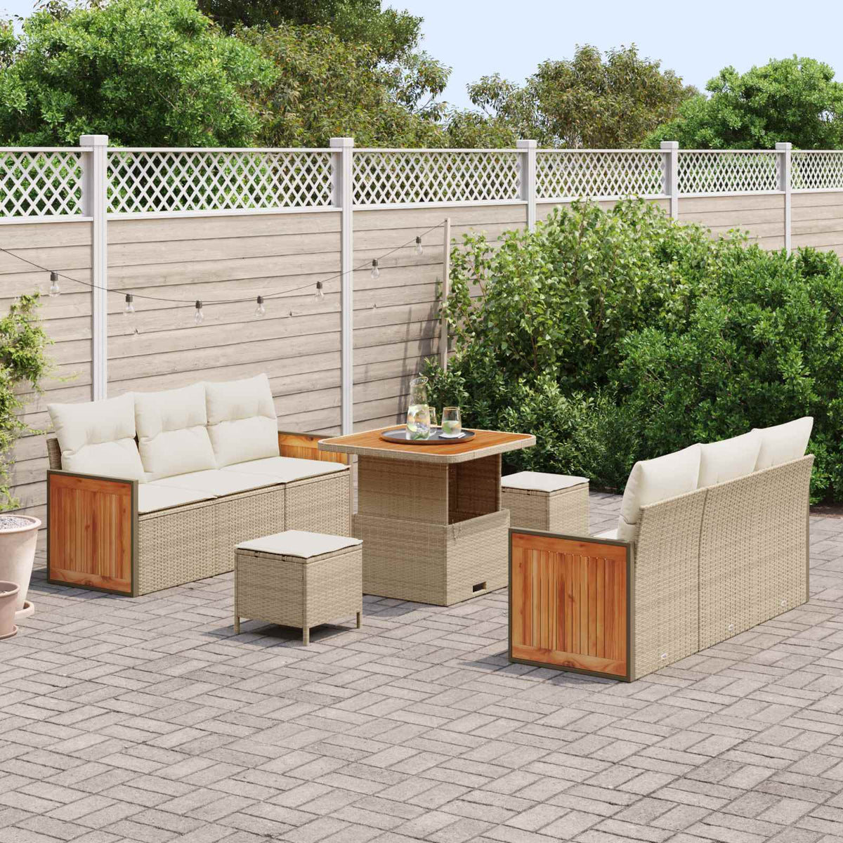 Gartensofa-set 9 Stk. 8-Sitzanzahl Beige und Creme