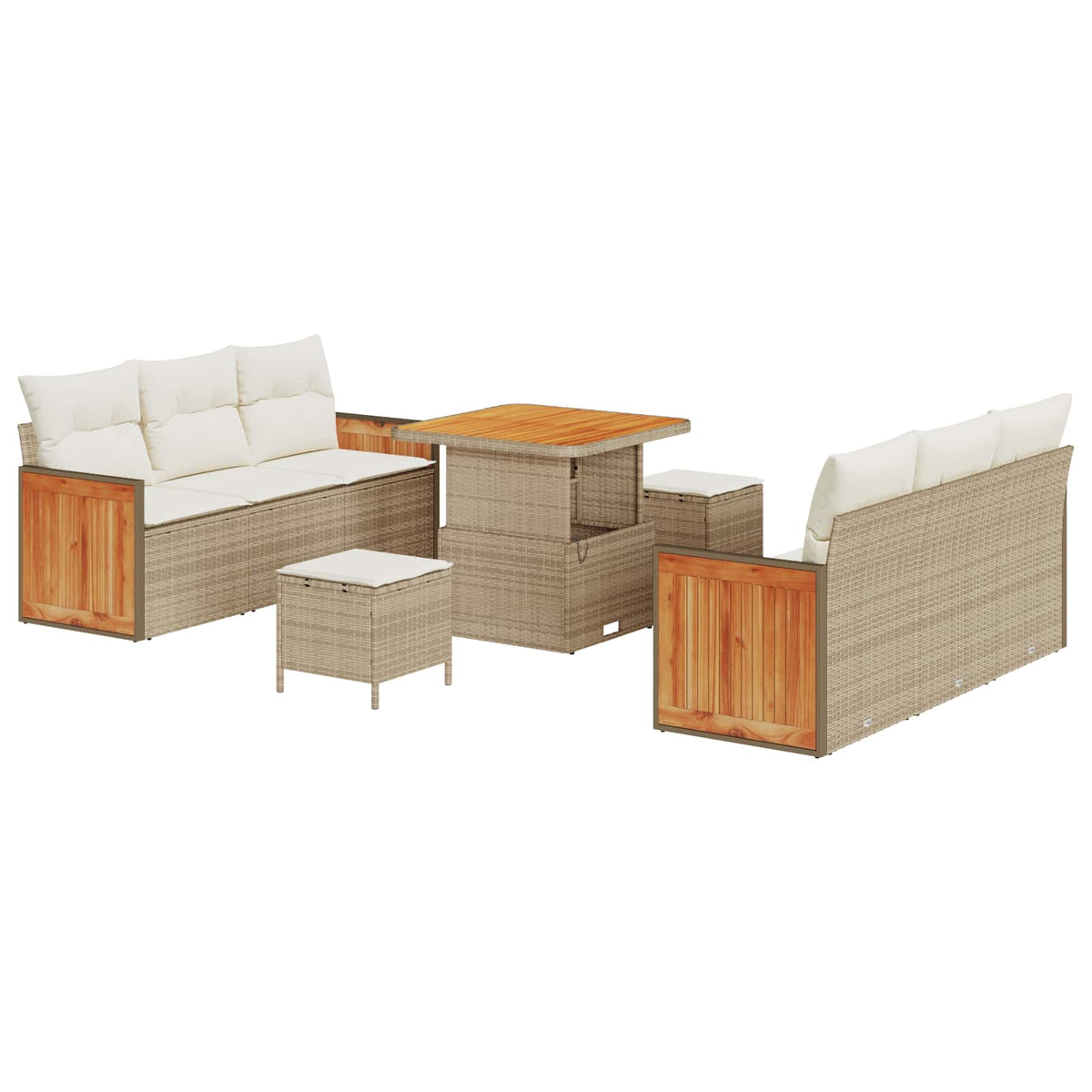 Gartensofa-set 9 Stk. 8-Sitzanzahl Beige und Creme