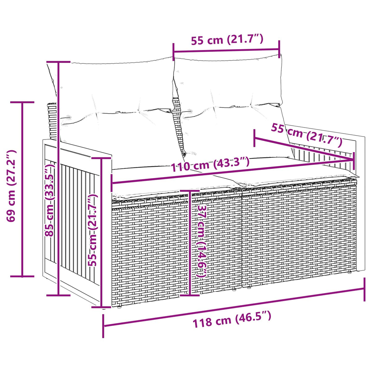 Gartensofa-set 9 Stk. 8-Sitzanzahl Beige und Creme