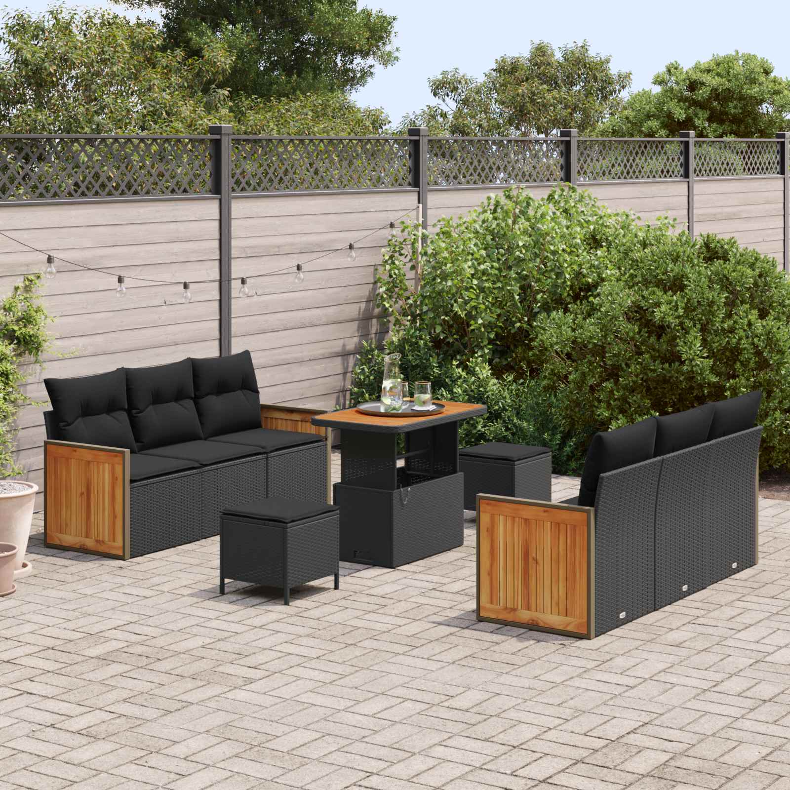 Gartensofa-set 9 stk. 8-Sitzanzahl Schwarz
